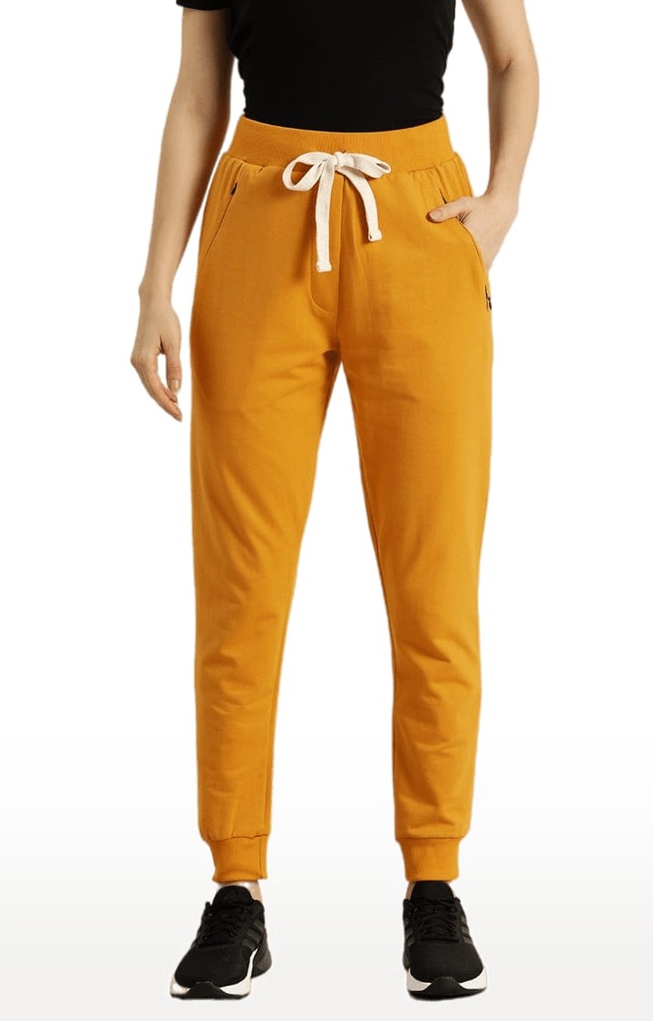 Women's Yellow Cotton Solid Casual Jogger