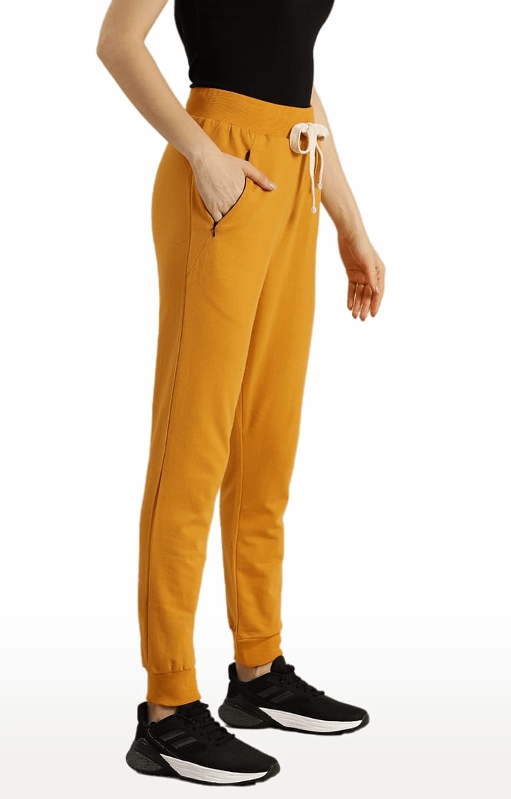 Women's Yellow Cotton Solid Casual Joggers