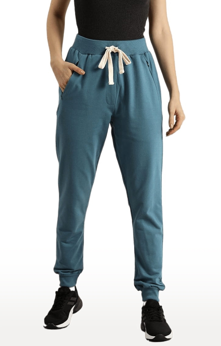 Women's Blue Cotton Solid Casual Jogger
