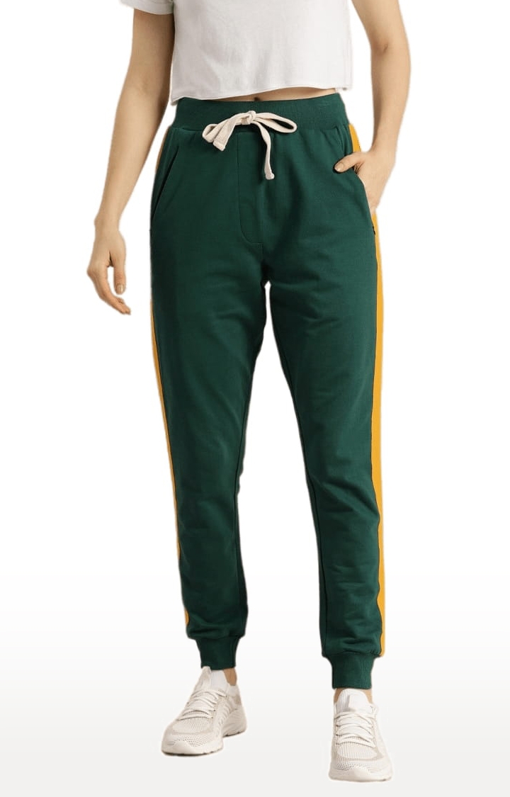 Women's Green Cotton Solid Casual Jogger