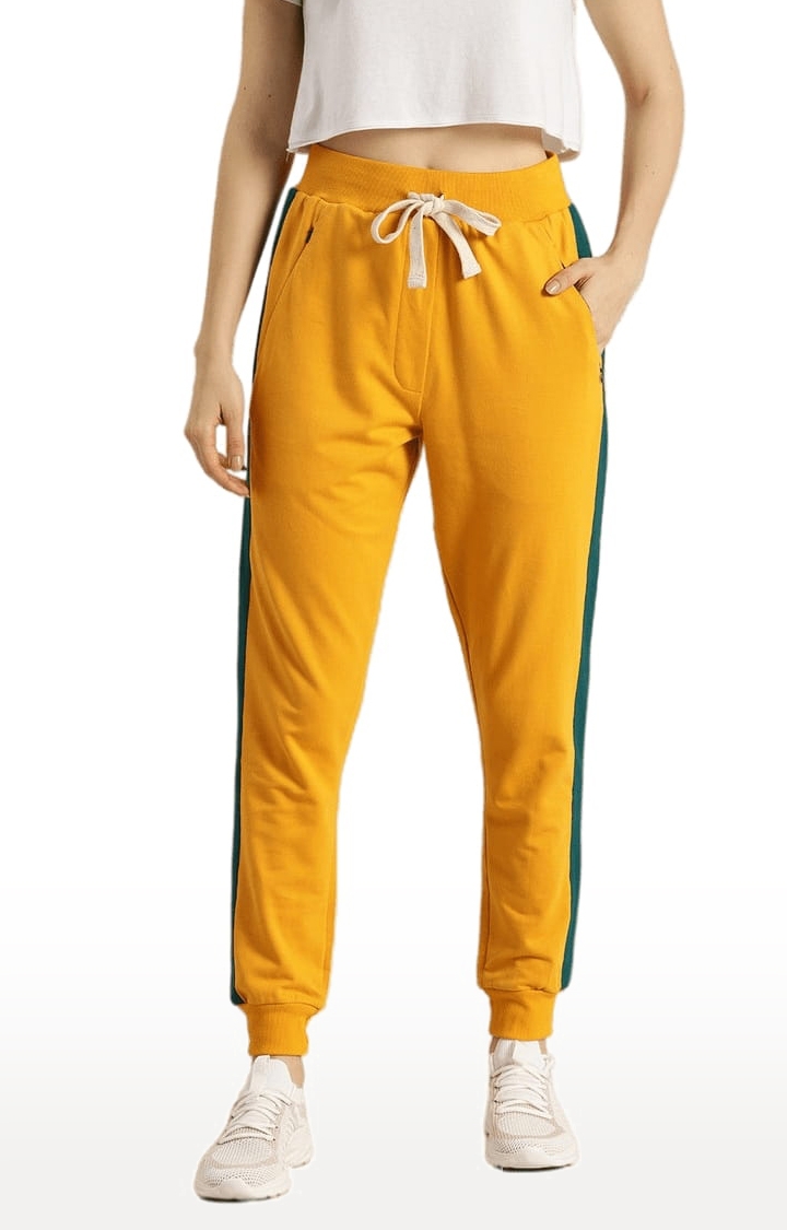 Women's Yellow Cotton Solid Casual Jogger