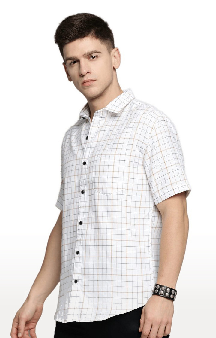 SHOWOFF Men's Spread Collar White Checked Shirt