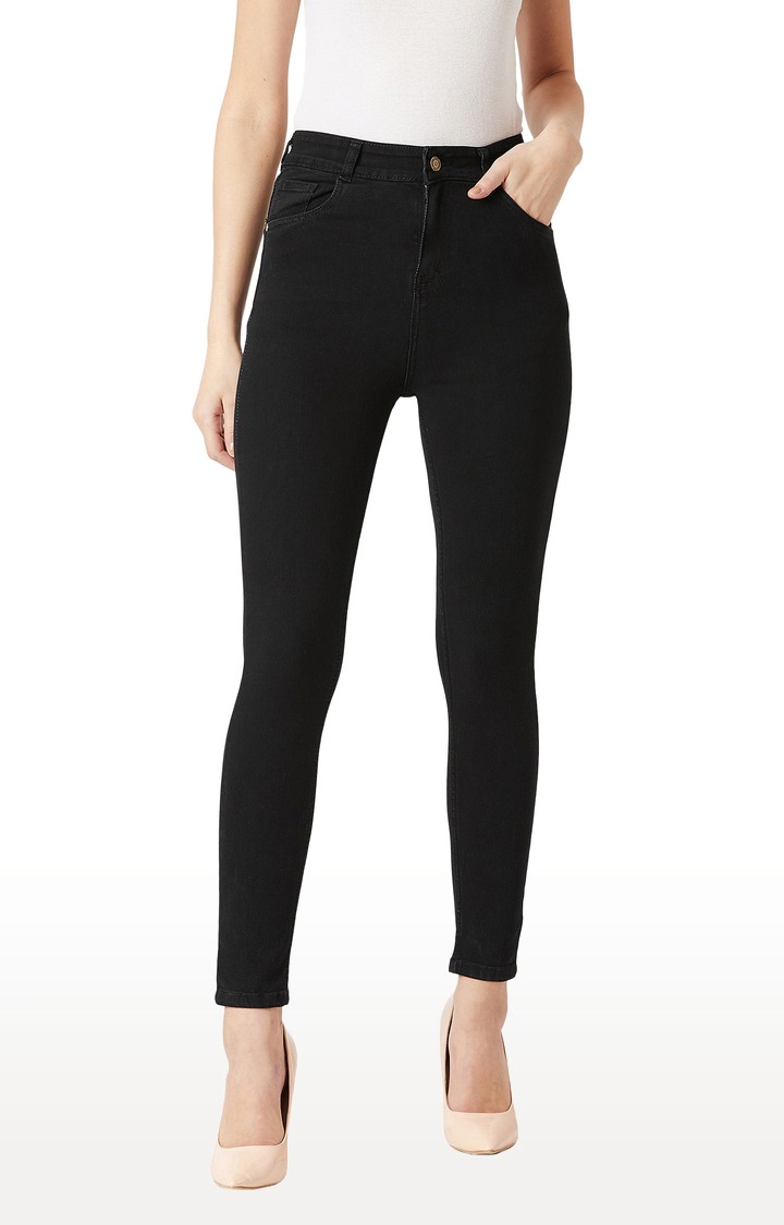 Women's Black Denim Solid Skinny Jeans