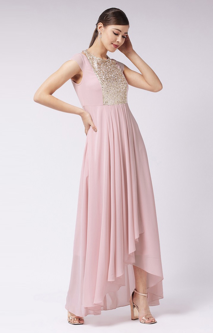 Women's  Pink Polyester Solid Gowns