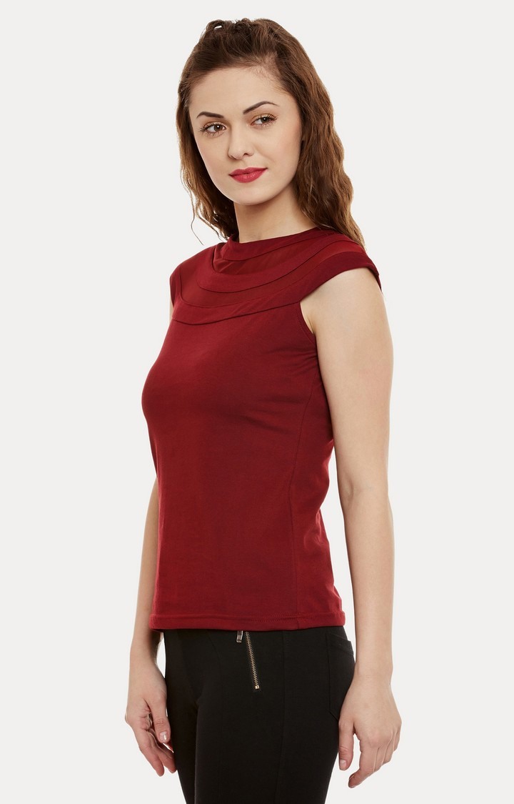 Women's Red Viscose Solid Tops