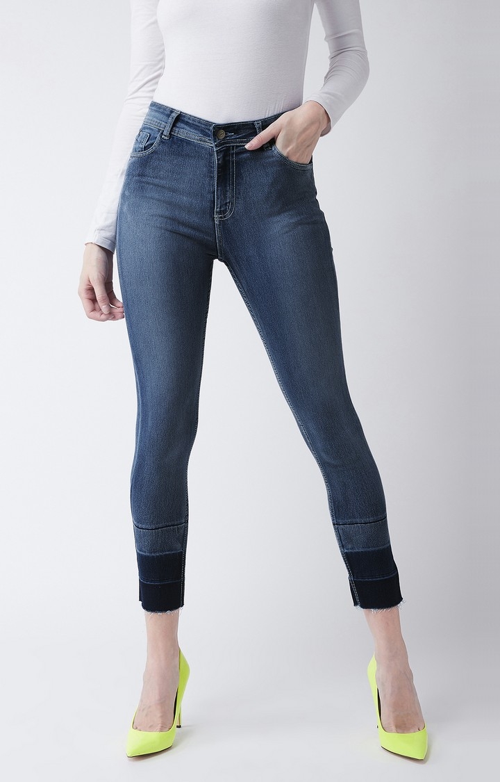 MISS CHASE | Women's Blue Denim Skinny Solid Jeans