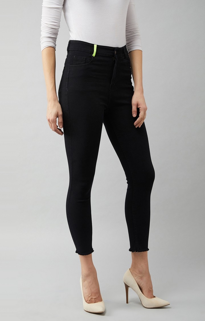 MISS CHASE | Women's Black Cotton Solid Skinny Jeans