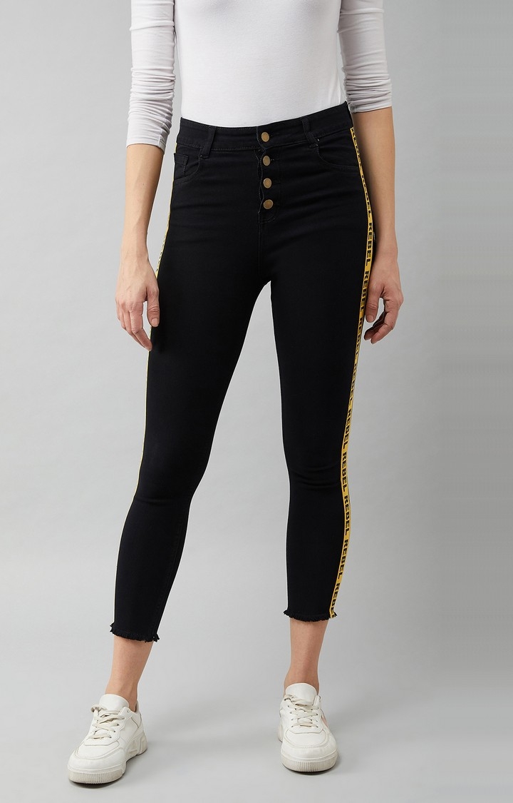 MISS CHASE | Women's Black Cotton Solid Skinny Jeans