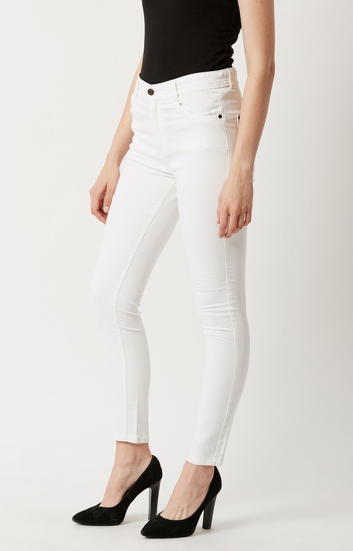 MISS CHASE | Women's White Cotton Solid Skinny Jeans