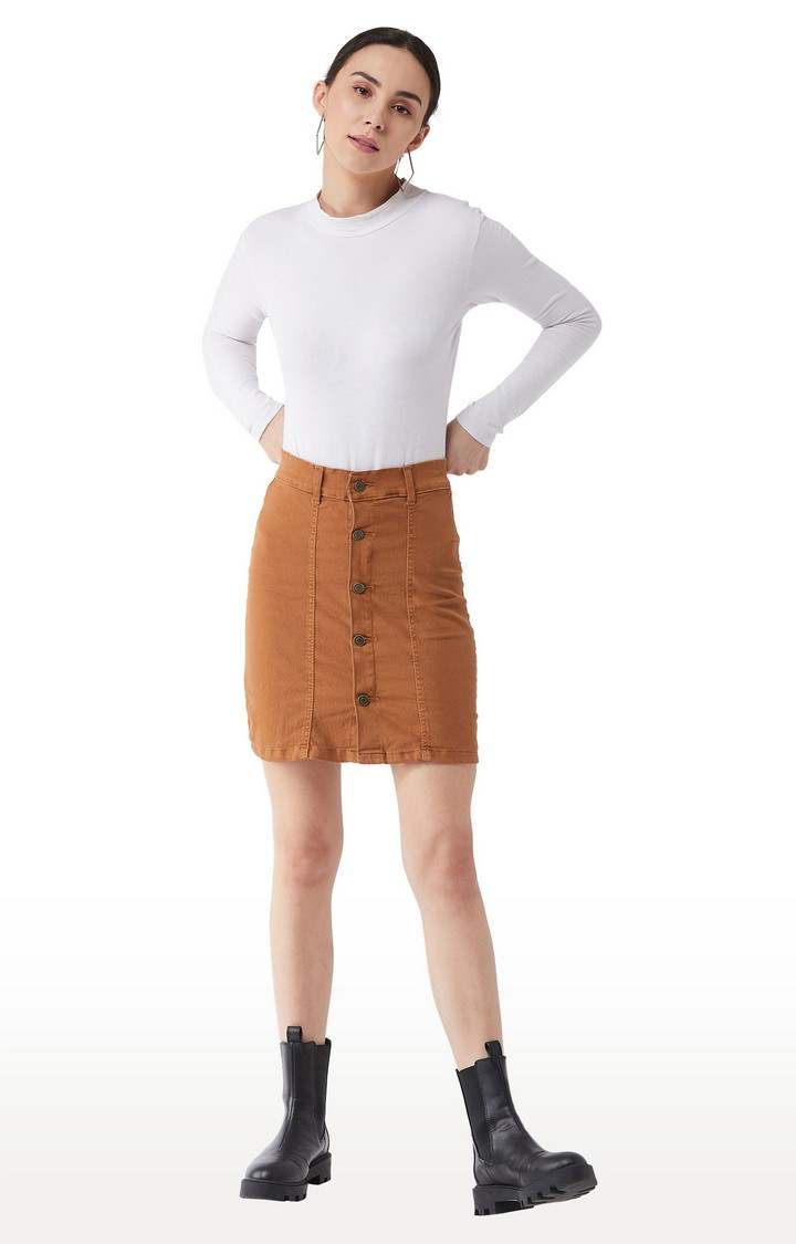 Women's Brown Cotton Solid Skirts