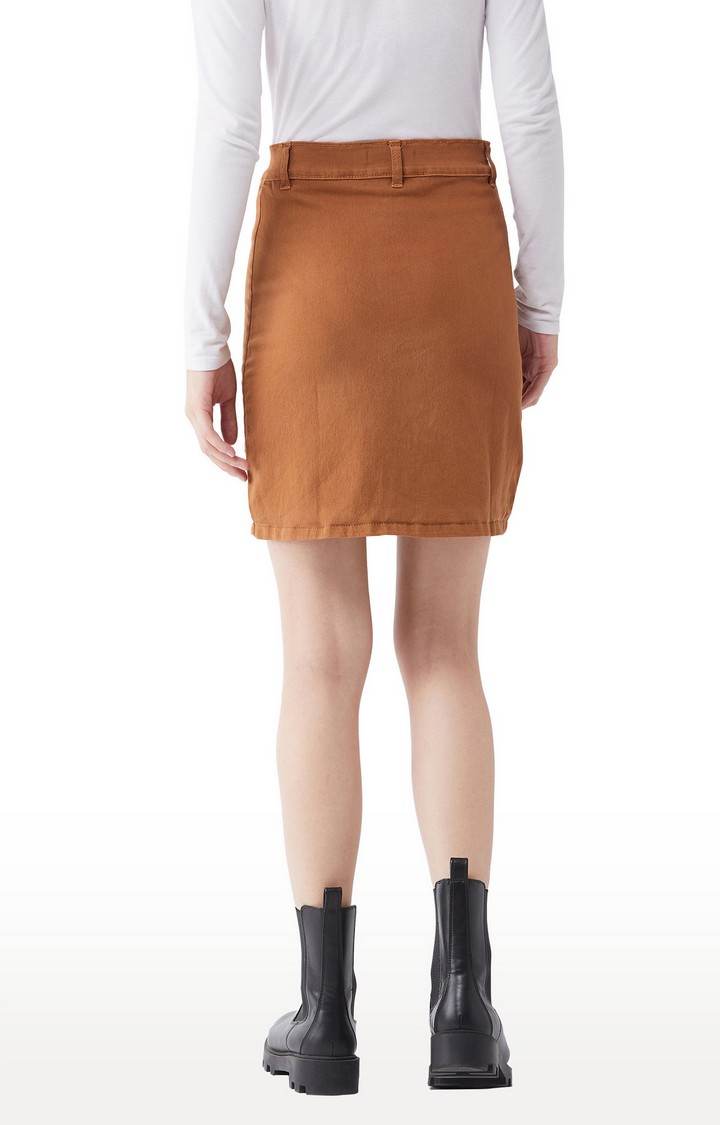 Women's Brown Cotton Solid Skirts