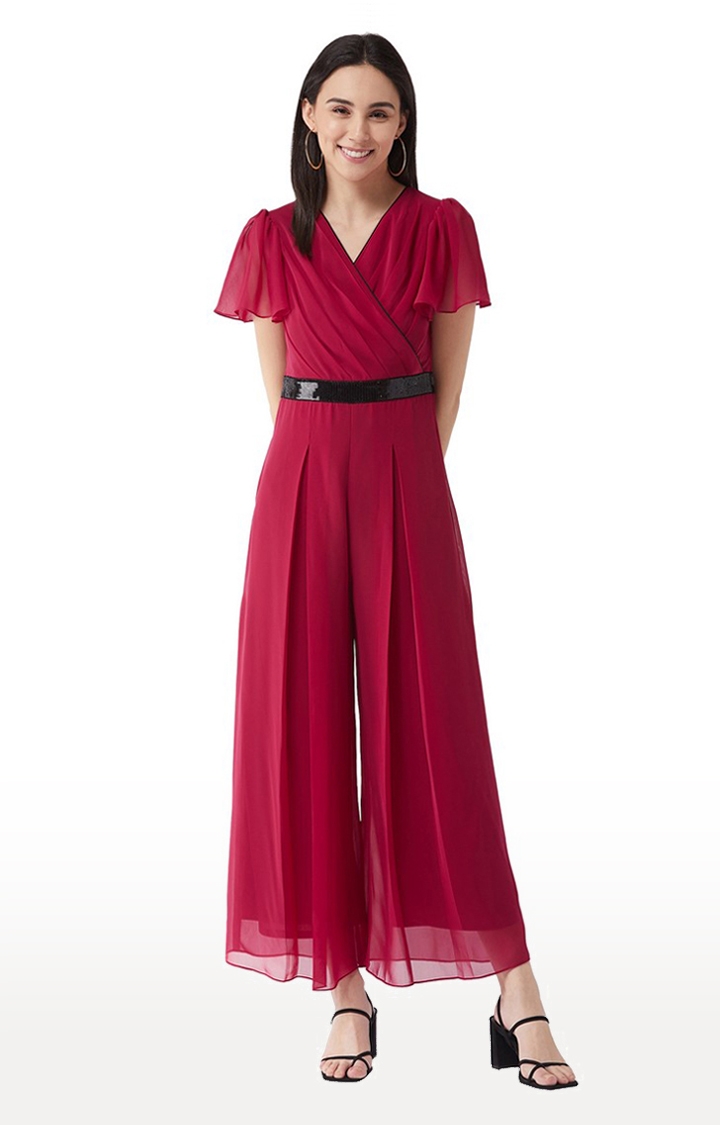 Women's  Pink Georgette Solid Jumpsuits