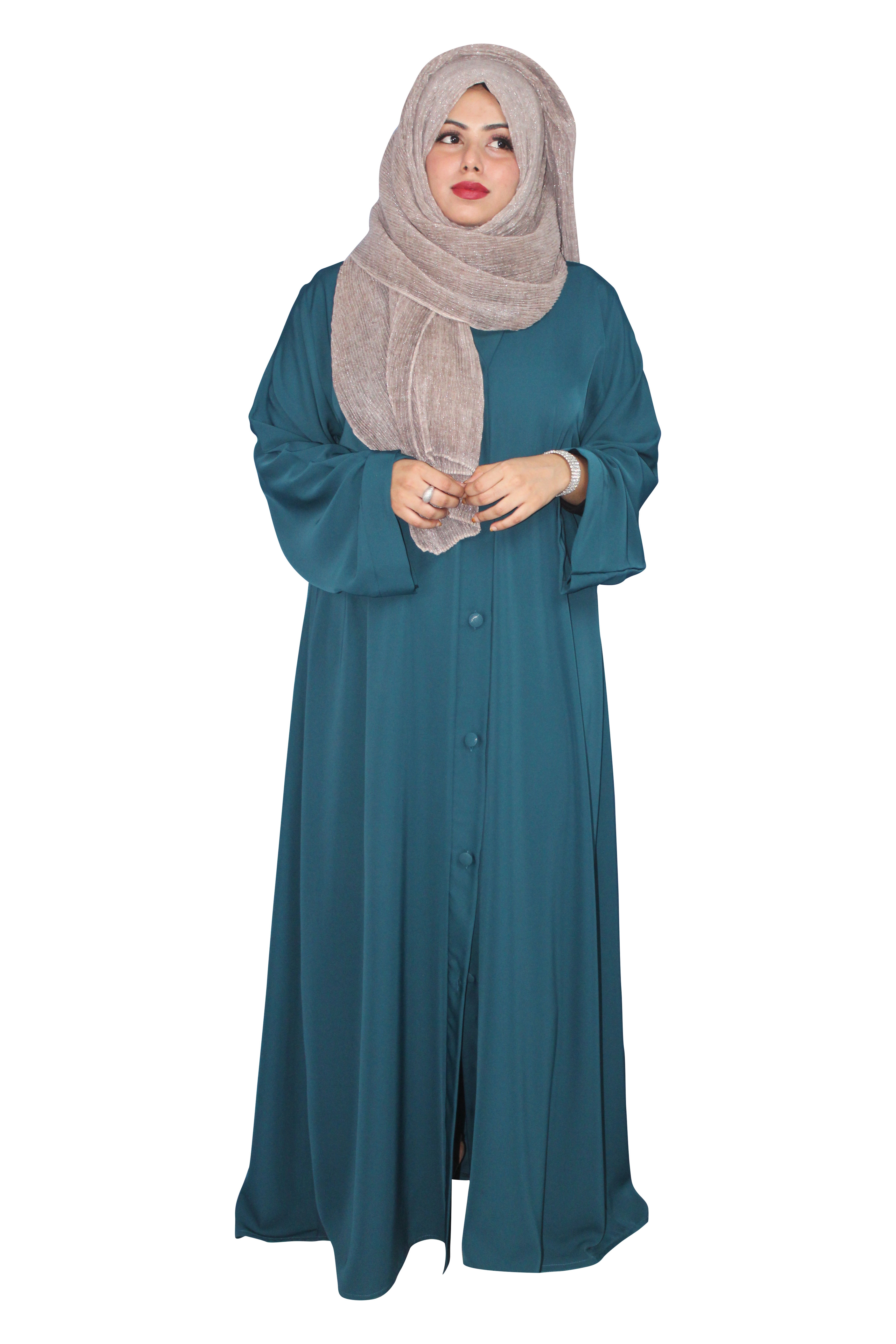 Malikah Hijab & Abaya | Simple Seagreen Front Open Abaya