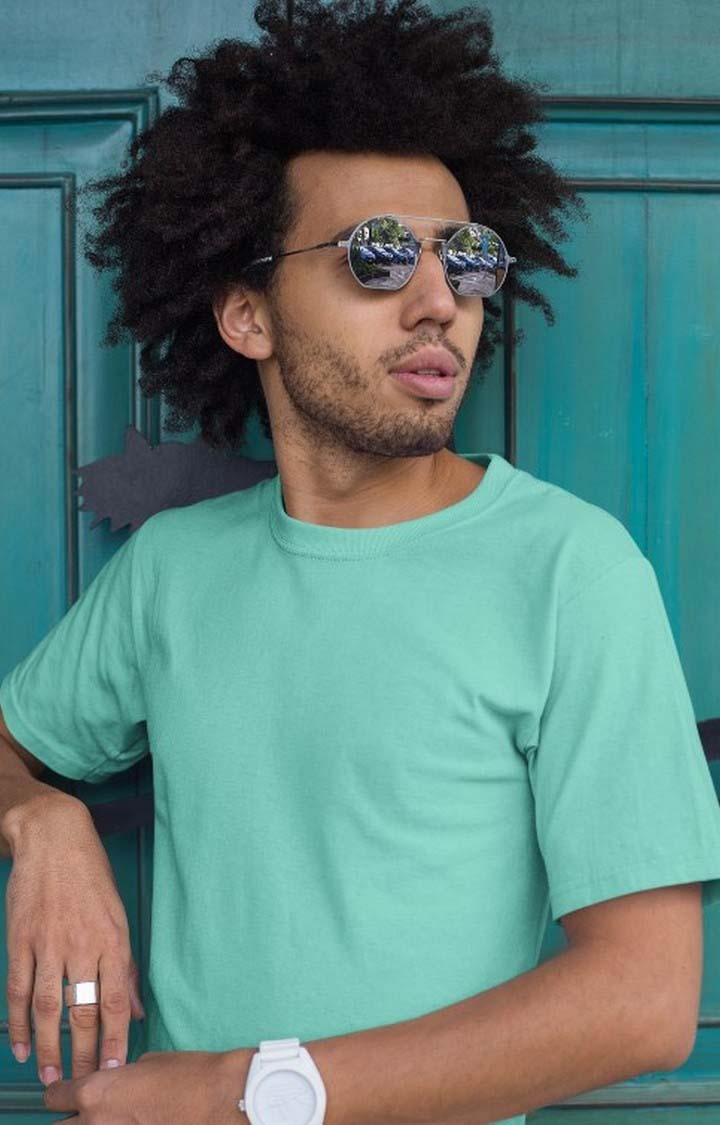 Men's Green Cotton Blend Solid Regular T-Shirts