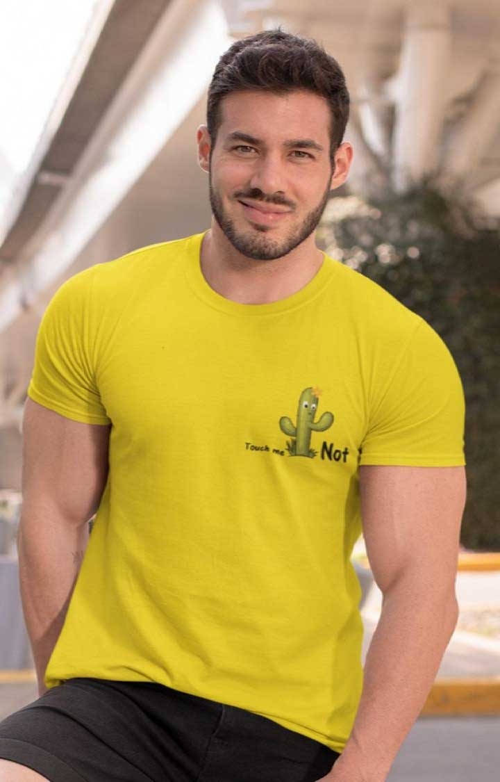 TeesHut | Men's Touch Me Not Yellow Cotton Blend Printed Regular T-Shirts