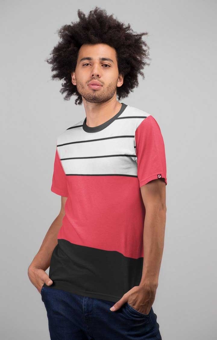 TeesHut | Men's Striper Red Cotton Blend Striped Regular T-Shirts