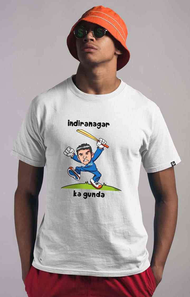 TeesHut | Men's Indiranagar Ka Gunda White Cotton Blend Printed Regular T-Shirts