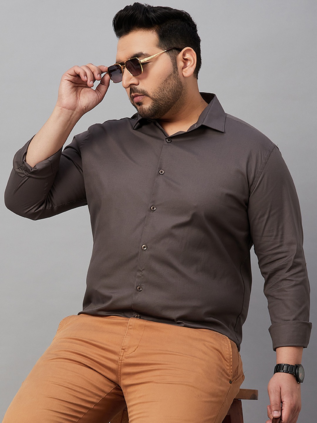SHOWOFF Plus Men's Solid Grey Smart Shirt