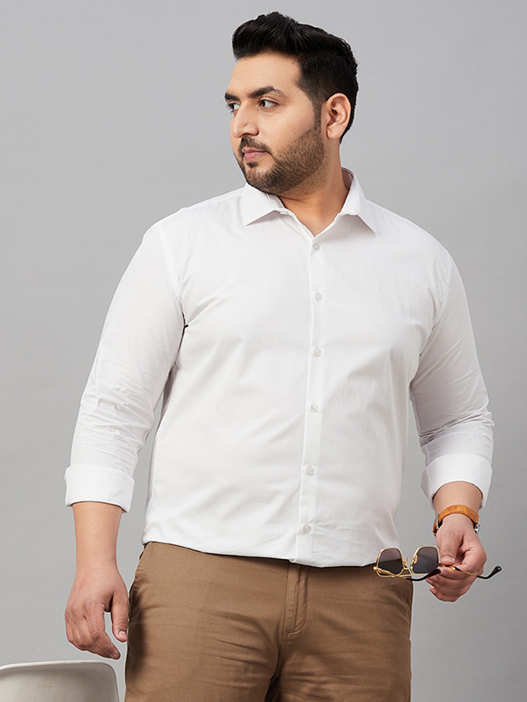 SHOWOFF Plus Men's Solid White Smart Shirt