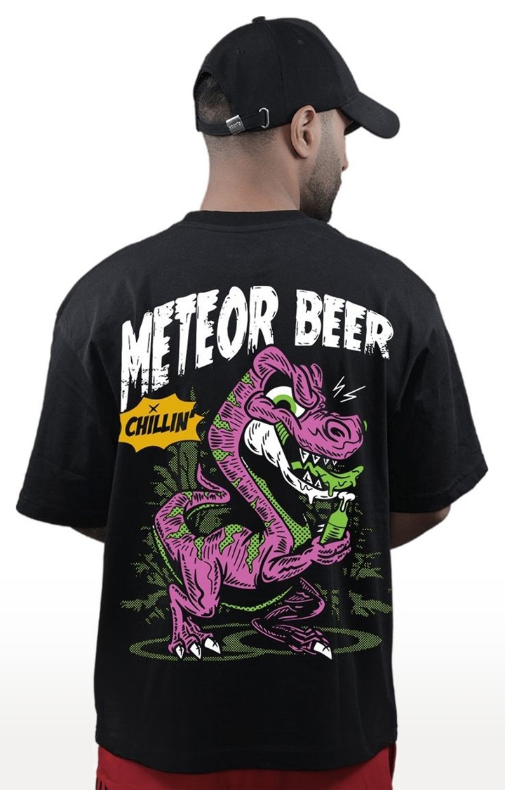 TeesHut | Men's Meteor Beer  Black Cotton Blend Printed Oversized T-Shirts