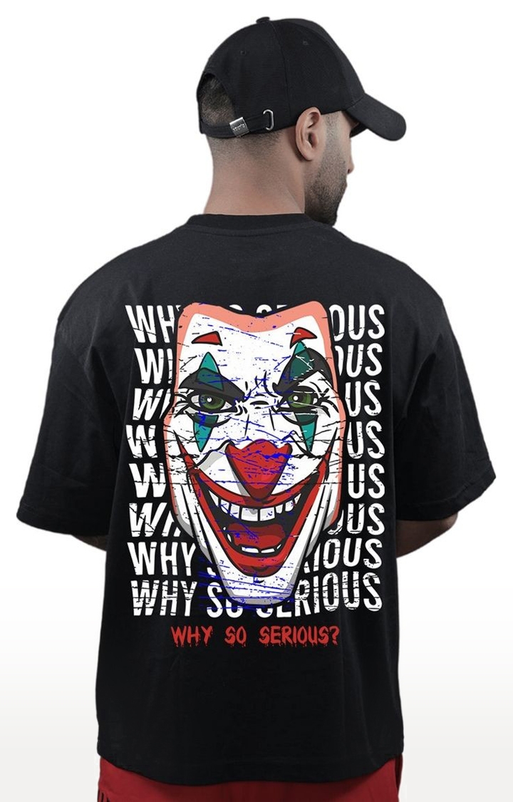 TeesHut | Men's Joker  Black Cotton Blend Printed Oversized T-Shirts