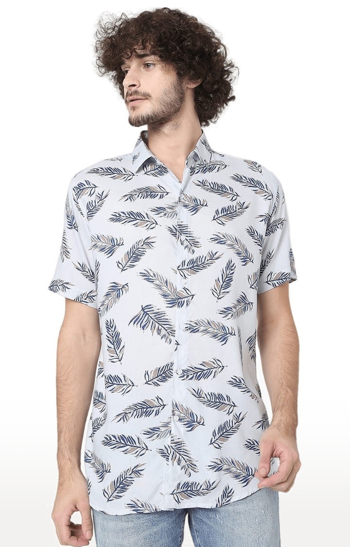 Men Grey Rayon Tropical Casual Shirt