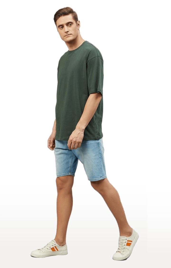 Men's Dark Green Cotton Solid  Oversized T-shirt