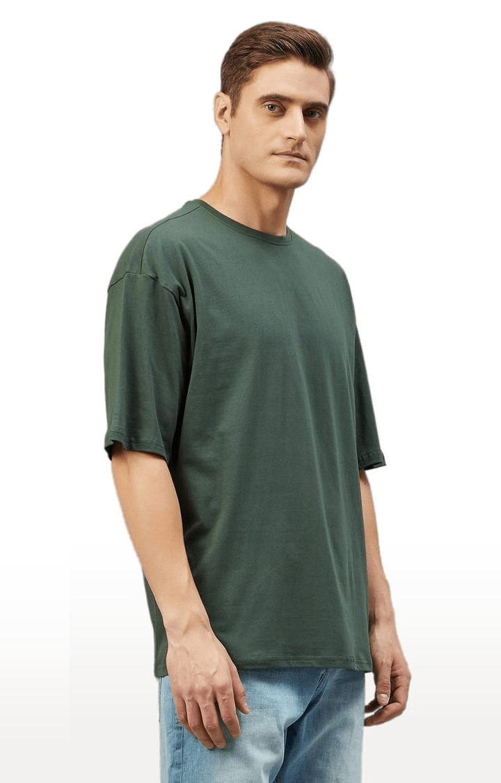Men's Dark Green Cotton Solid  Oversized T-shirt