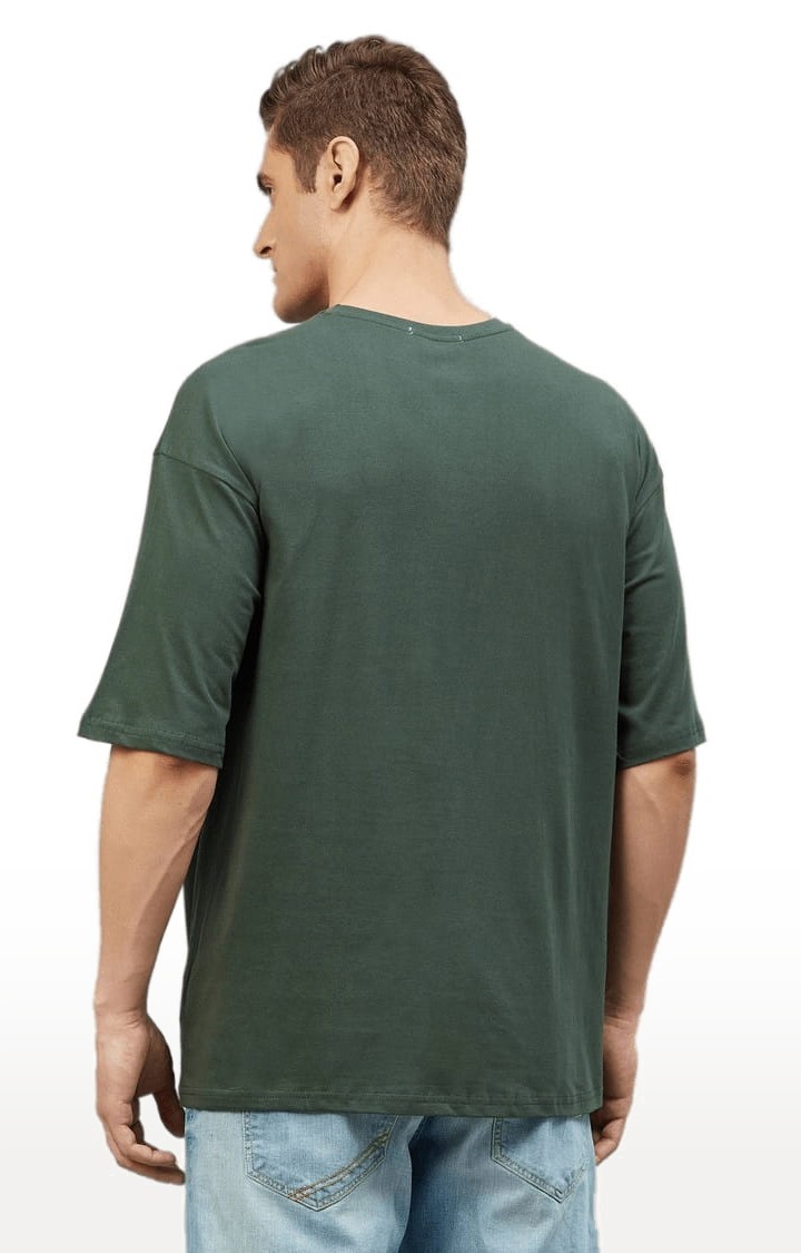 Men's Dark Green Cotton Solid Oversized T-shirt
