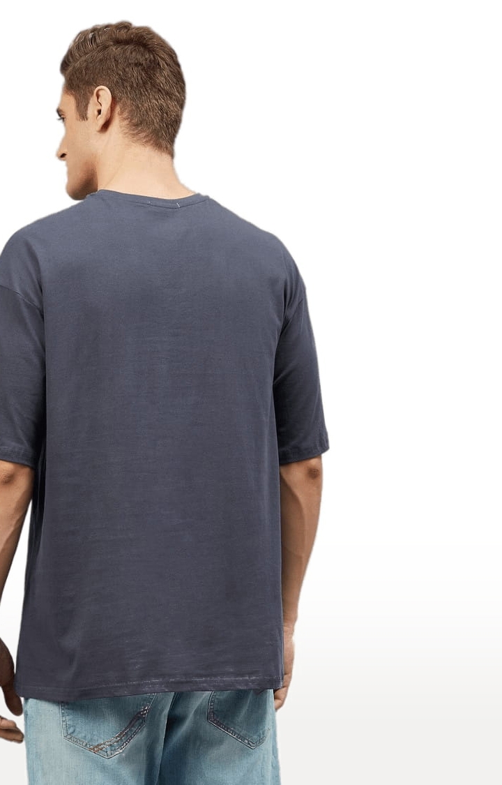 Men's Blue Cotton Solid  Oversized T-shirt