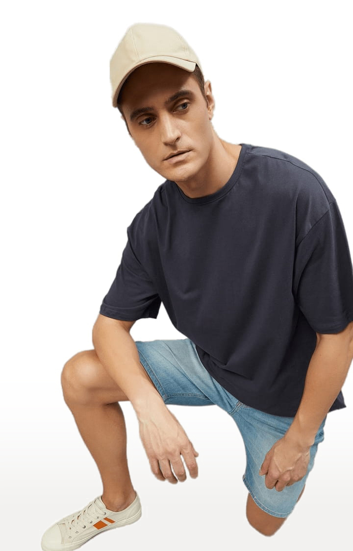 Men's Dark Grey Cotton Solid T-Shirt
