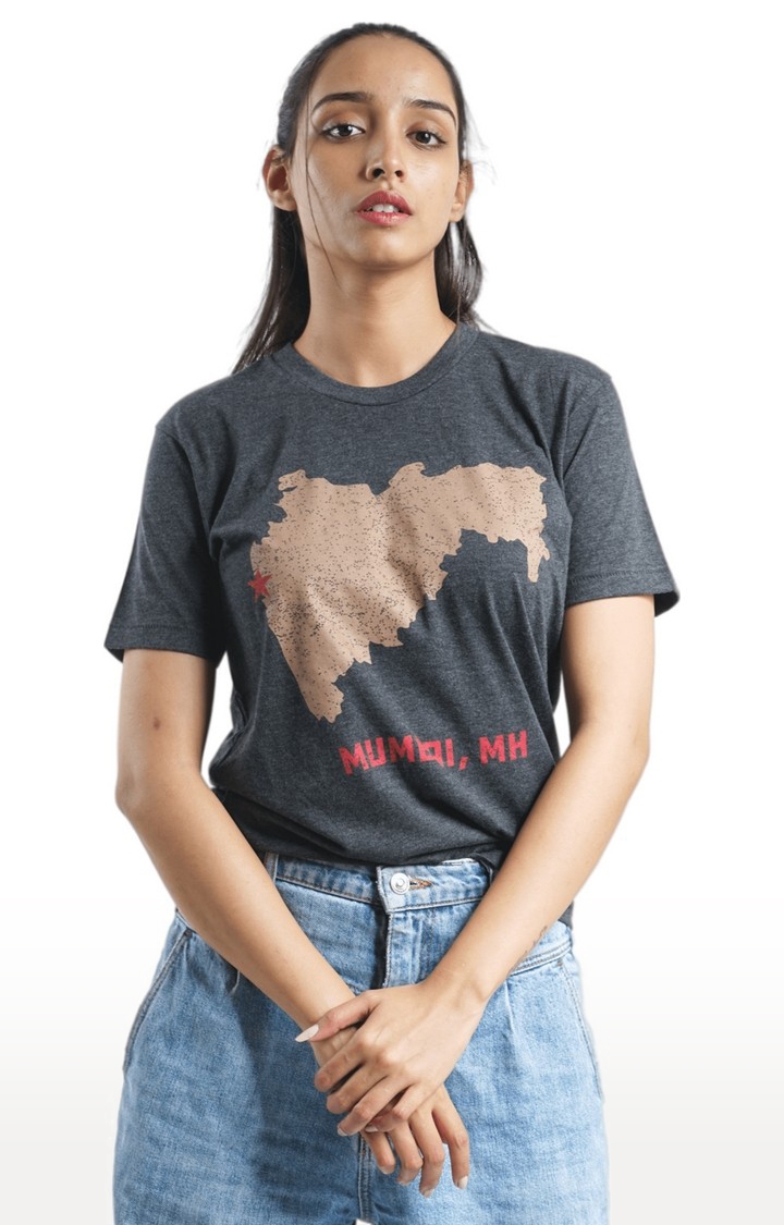 1947IND | Unisex Mumbai Map T-Shirt in Charcoal