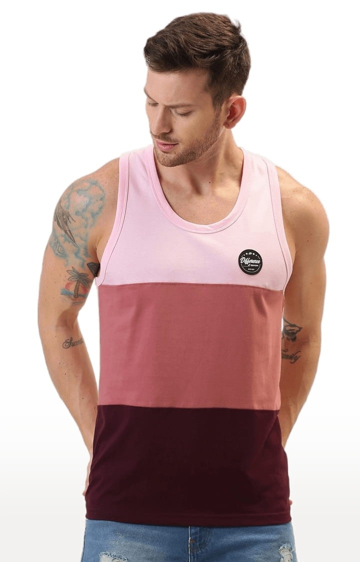 Men's Pink and Maroon Cotton Solid Vest