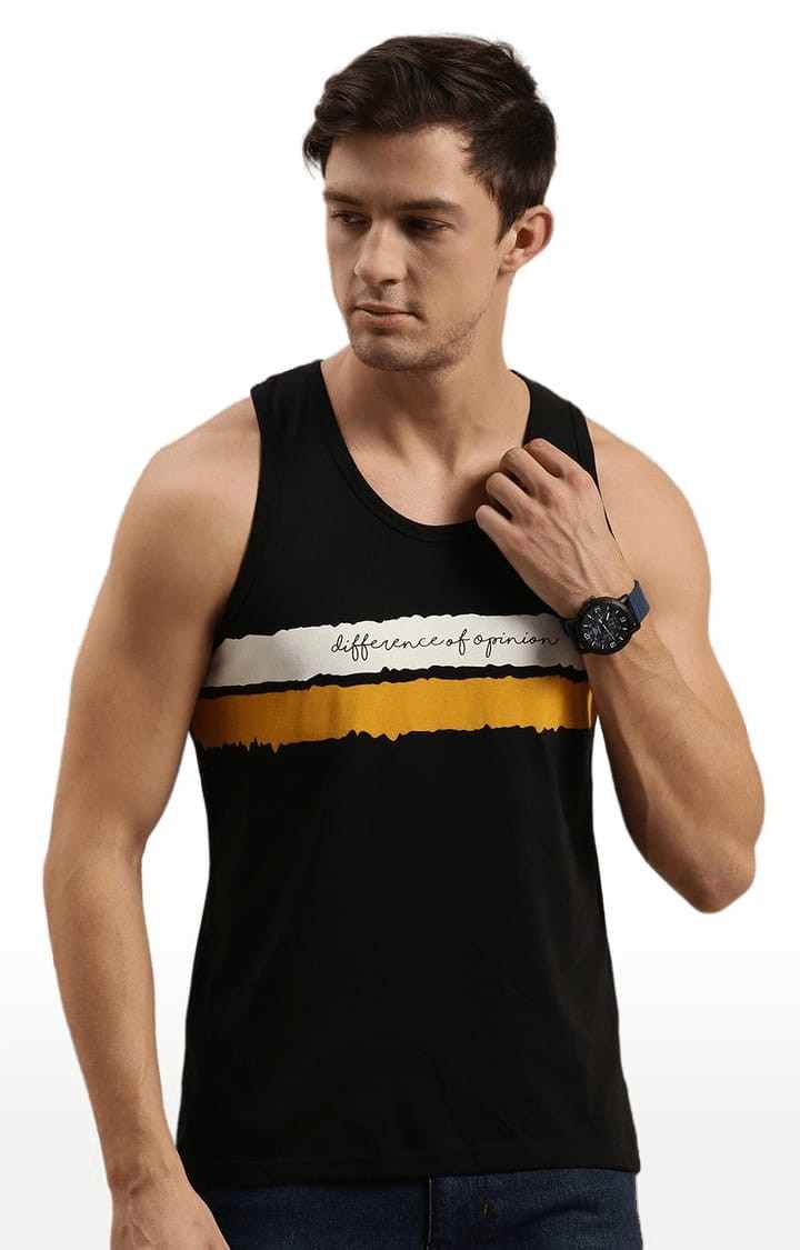 Men's Black Cotton Printed Vest