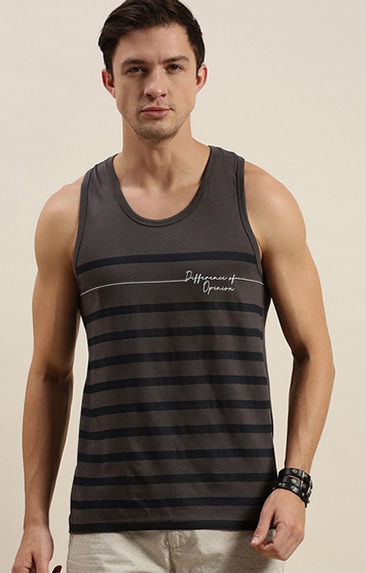 Difference of Opinion | Men's Grey Cotton Striped Vests