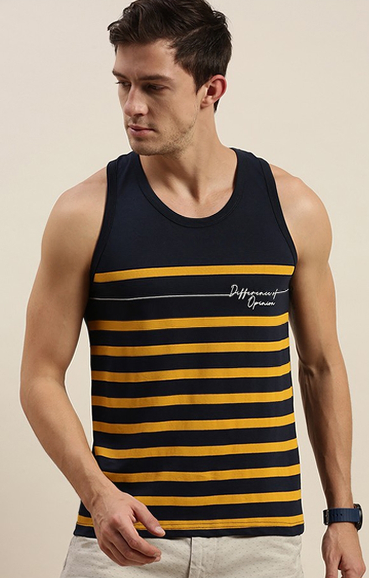 Difference of Opinion | Men's Blue Cotton Striped Vests