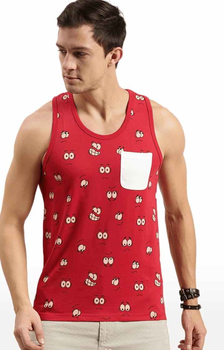 Men's Red Cotton Graphics Vest