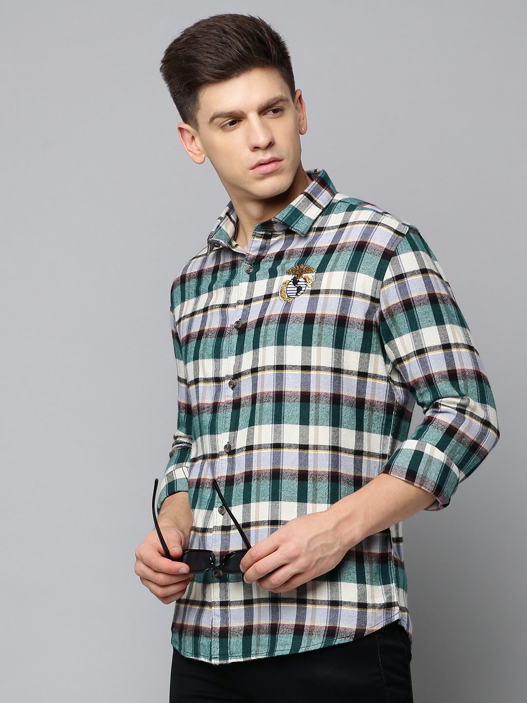 SHOWOFF Men's Spread Collar Checked Multi Regular Fit Shirt