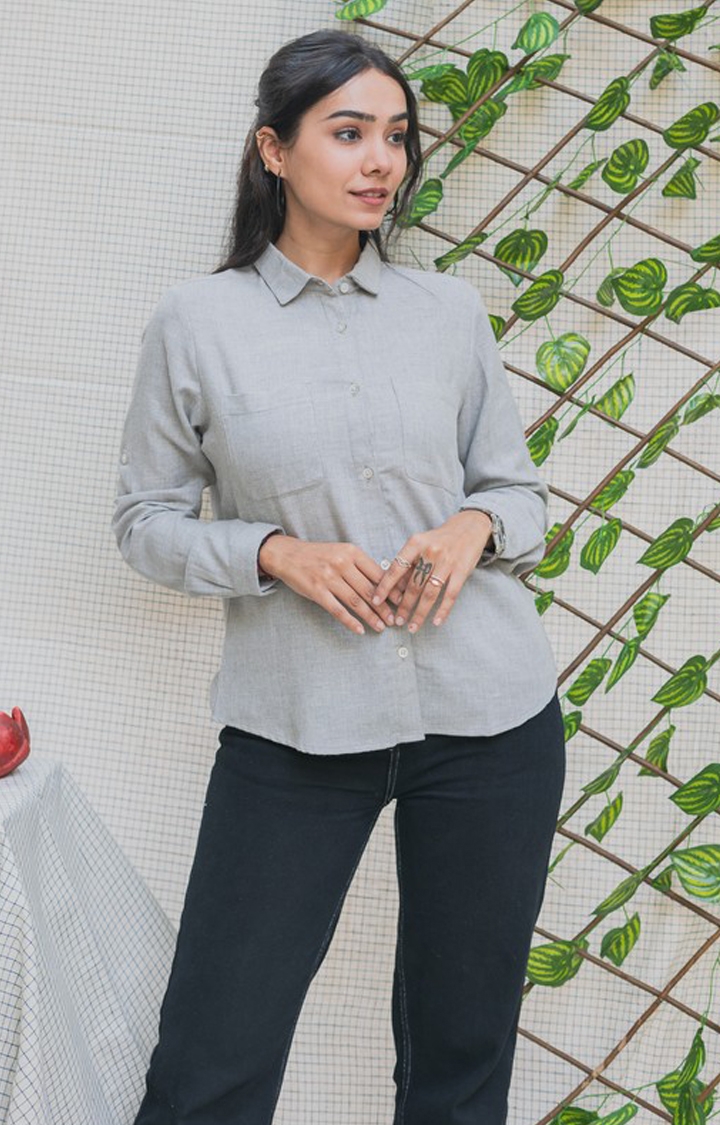 INGINIOUS Clothing Co. | Women's Grey Cotton Solid Casual Shirt