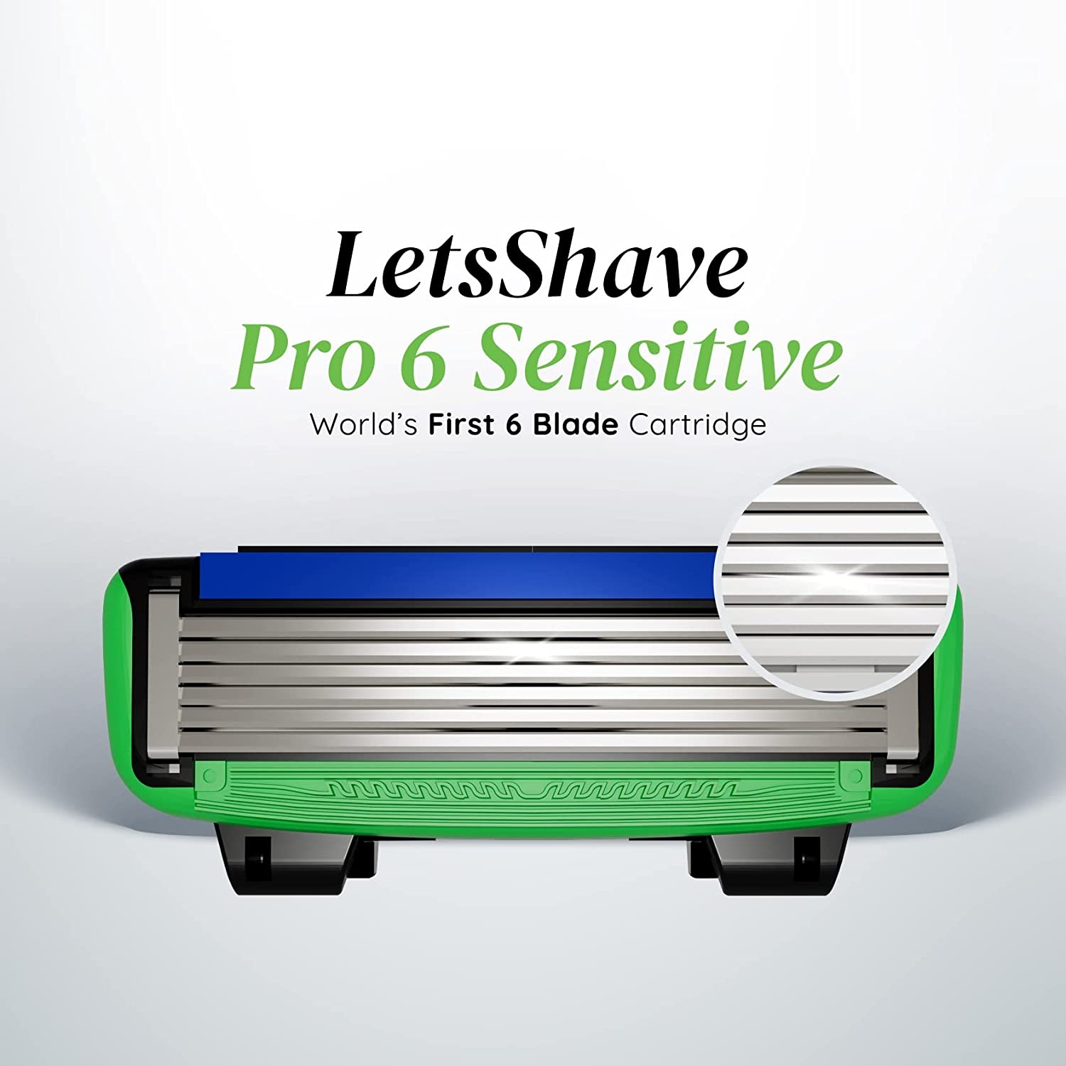 LetsShave Pro 6 Sensitive Razor Trial Kit for Men - Pro 6 Sensitive Blade + Razor Handle + Shave Gel