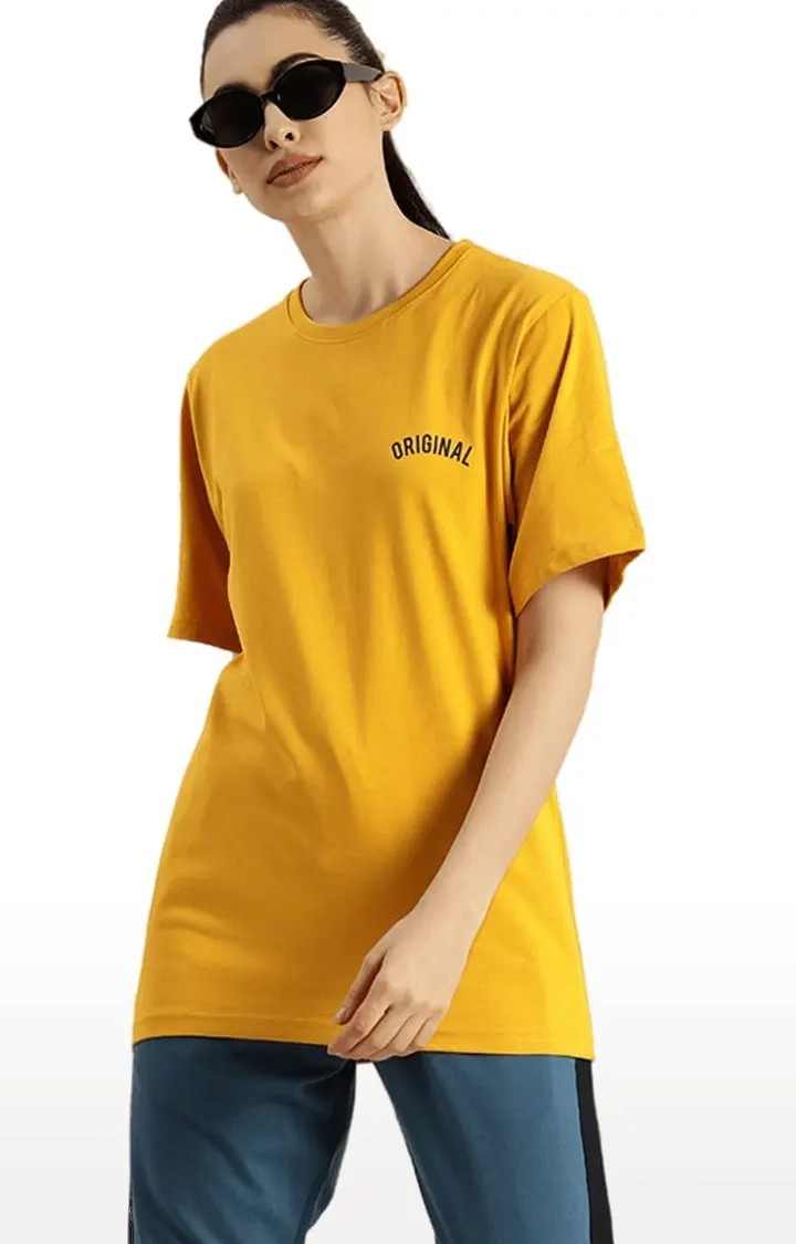 Women's Yellow Cotton Solid Oversized T-Shirt