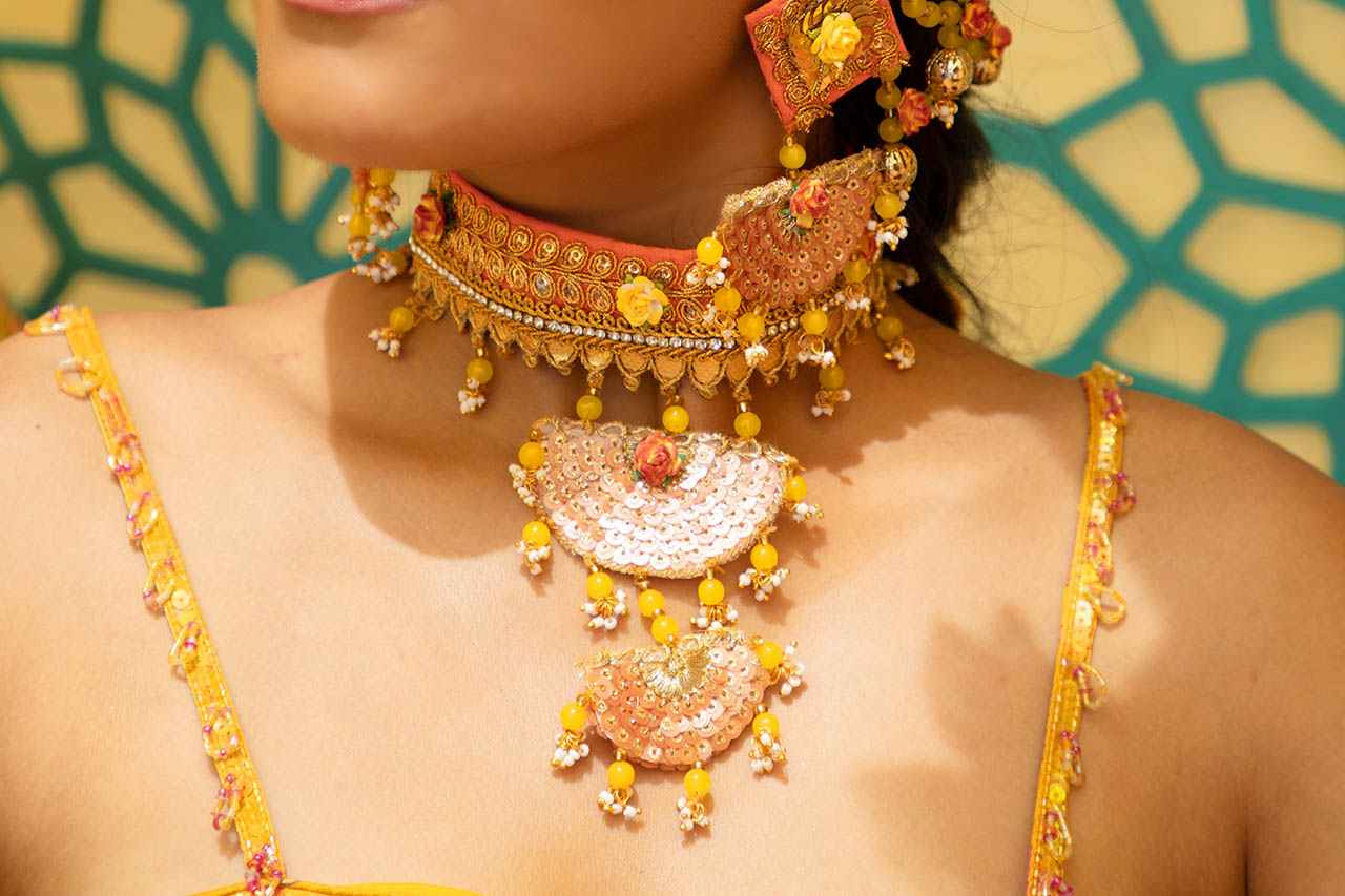 Yellow Gotta patti choker
