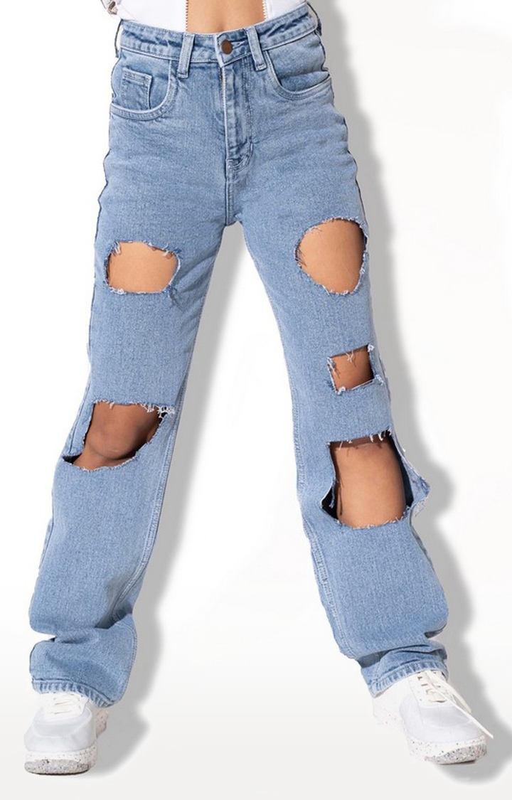 Offduty India | Women's Super Ripped Mom Fit Ripped Jeans