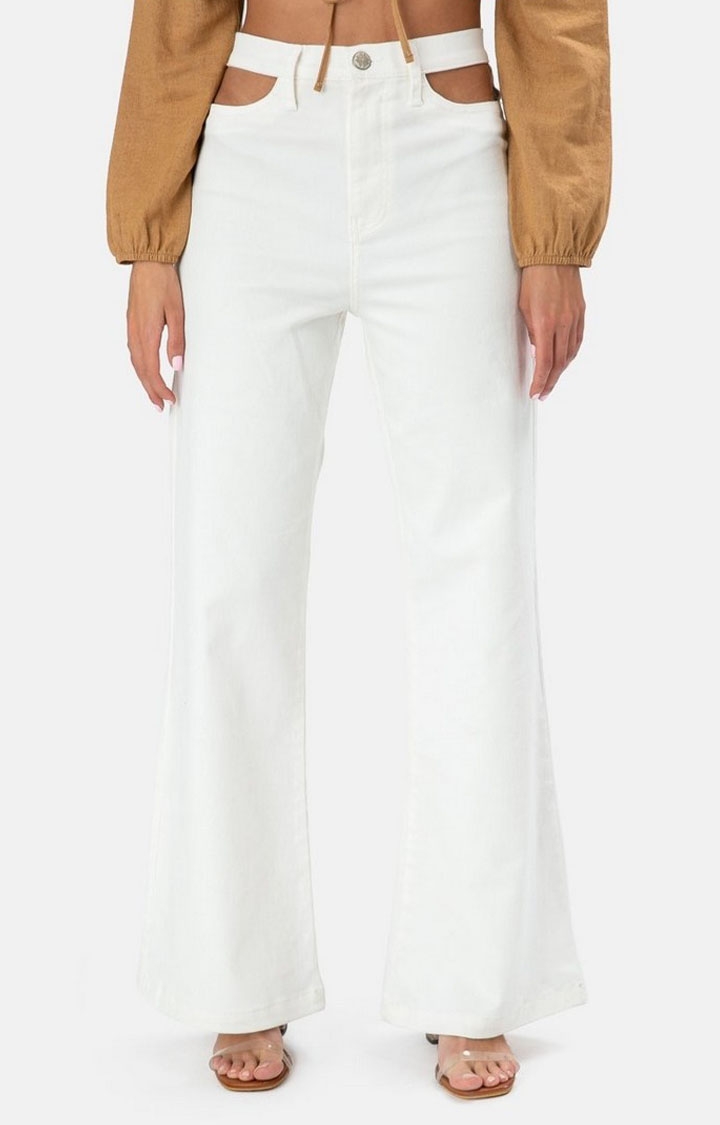 Offduty India | Women's White Waist Cut Out Flare Jeans