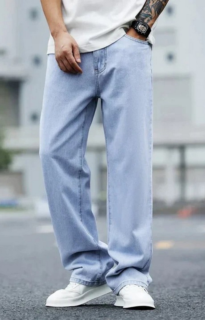 Offduty India | Men's Slate Blue Baggy Fit Rigid Jeans