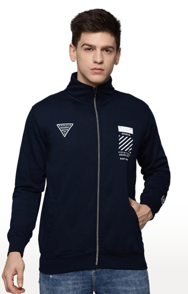 Showoff | SHOWOFF Men's High Neck Navy Blue Solid Sweatshirt