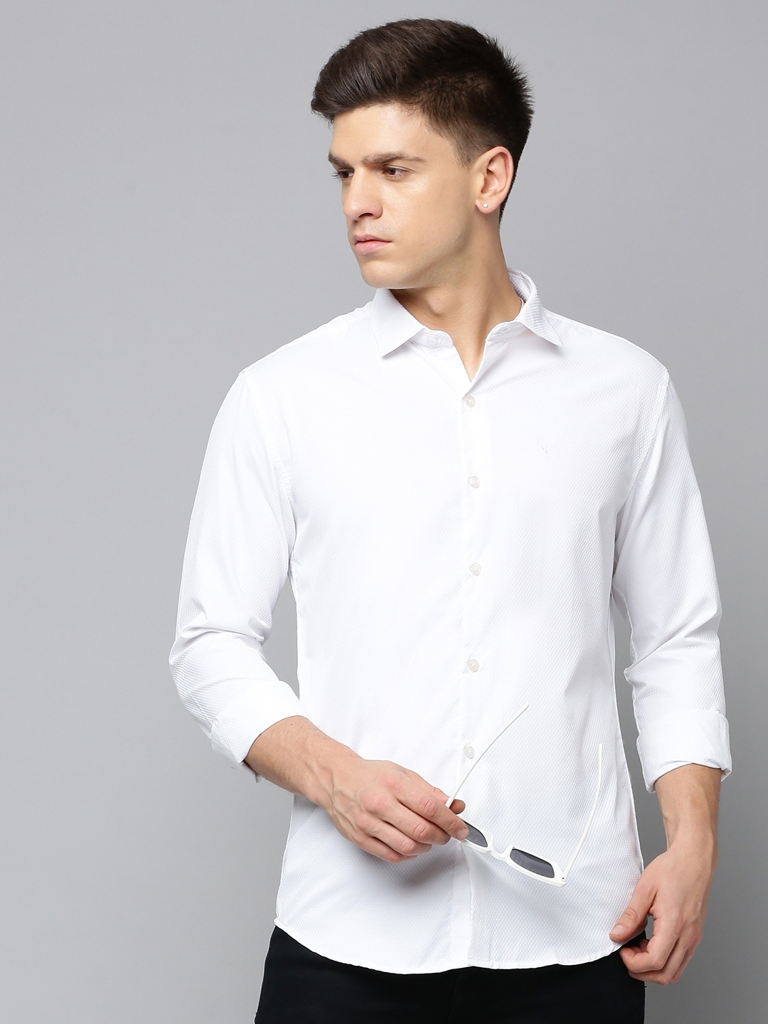 Showoff | SHOWOFF Men's Spread Collar Self Design White Slim Fit Shirt