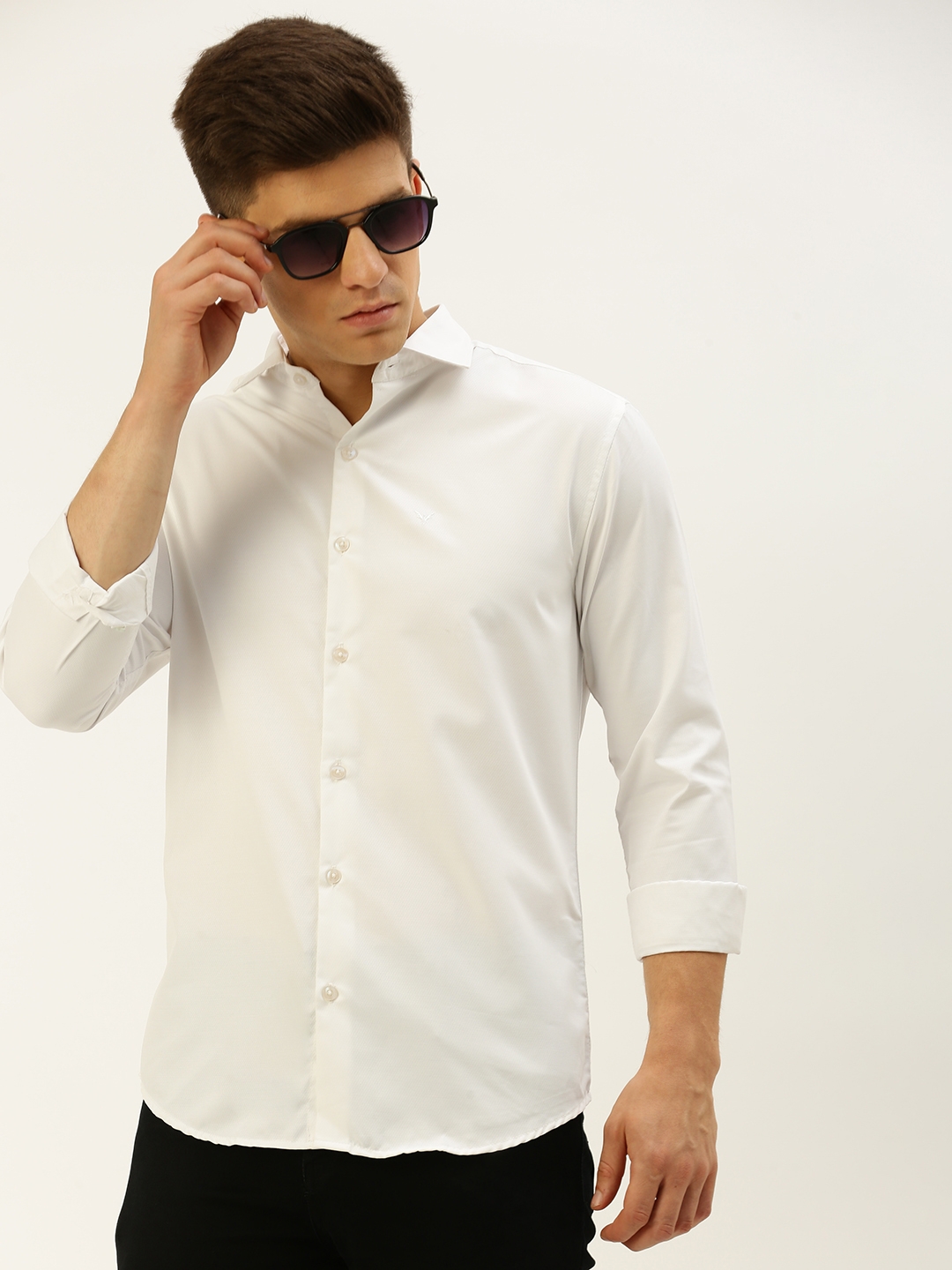 Showoff | SHOWOFF Men's Spread Collar Self Design White Slim Fit Shirt