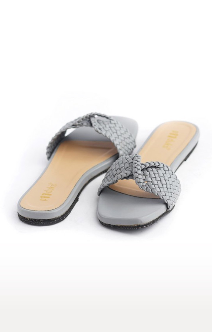 Women's Grey Artificial Flat Slip-ons