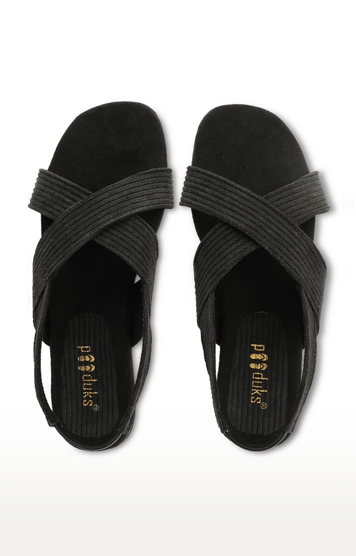 Paaduks | Women's Black Corduroy Sandals